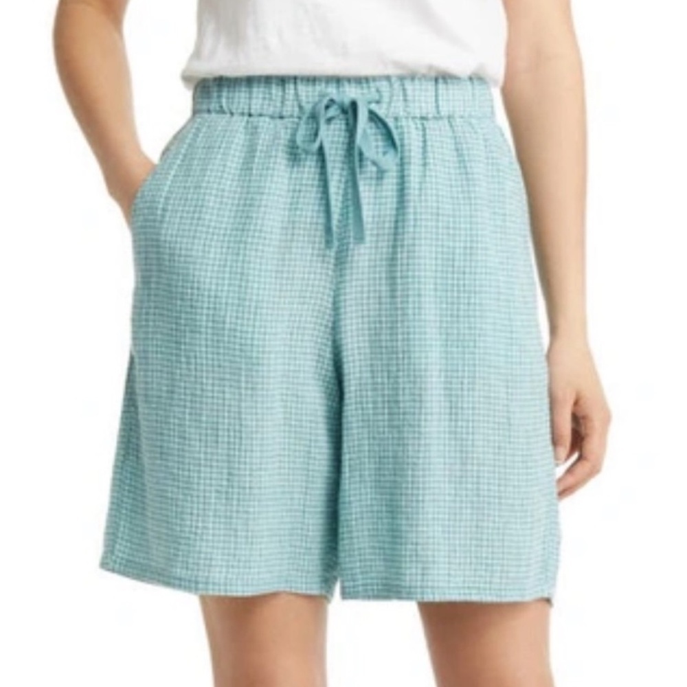 Eileen Fisher Puckered Organic Linen Mid-Thigh Bermuda Shorts NWT 2X